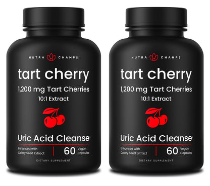NutraChamps Organic Tart Cherry Extract Capsules - Made from Montmorency Tart Cherry Concentrate, Celery Seed & Bilberry - Supports, Sleep, Uric Acid Levels & Joint Health - 60 Vegan Capsules