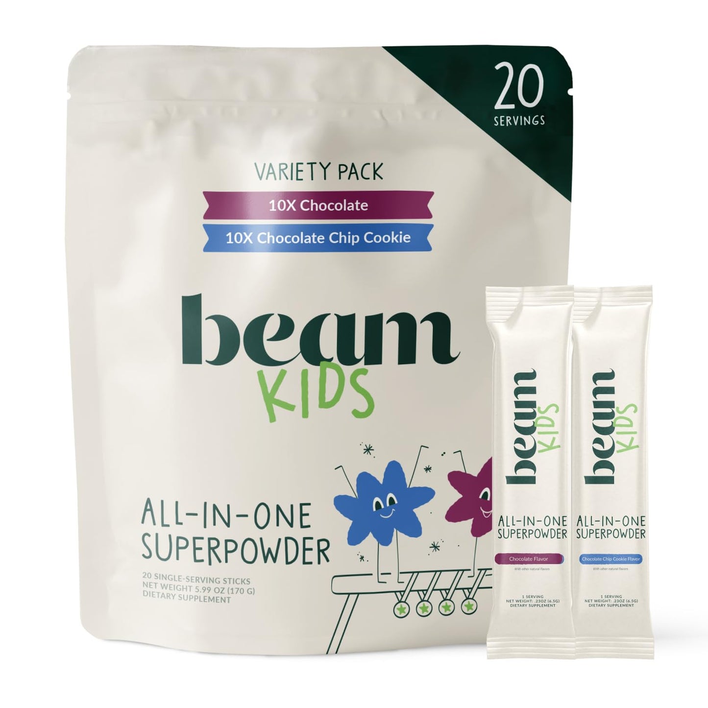 BEAM Kids Multivitamin Powder – Kids Vitamins with Greens, Probiotic & Prebiotic, Immune Support for Children & Toddlers, No Artificial Sweeteners, for Picky Eaters, 20 Servings, Chocolate Flavor