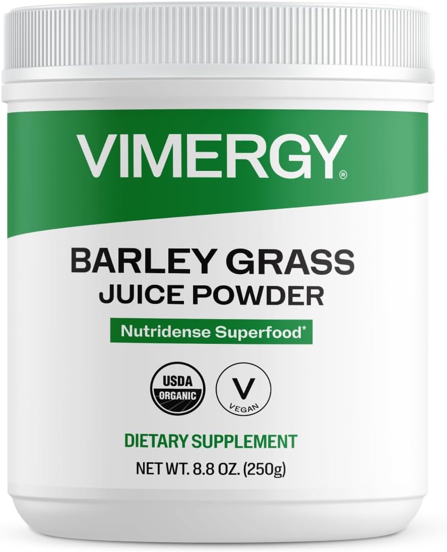 Vimergy Barley Grass Juice Powder Dietary Supplement - 4g per Serving (62 Servings) – Clean Superfood – Promotes Cardiovascular Health* – Organic, Vegan & Gluten-Free – Regular Size 250g