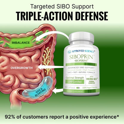 Approved Science Siboprin - 60 Capsules - Support Gut Balance, Soothe Intestinal Irritation, Help with Cramps and Bloating - Caprylic Acid, Barberry, Oregano - Vegan