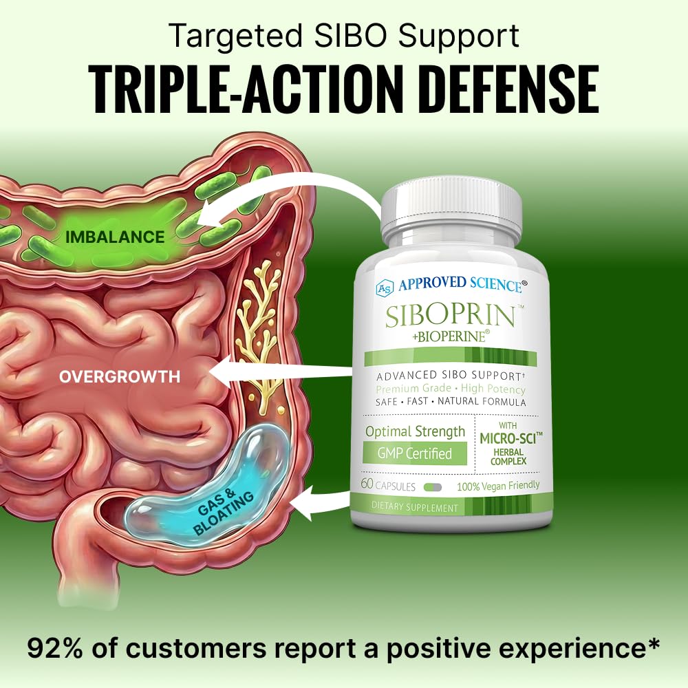 Approved Science Siboprin - 60 Capsules - Support Gut Balance, Soothe Intestinal Irritation, Help with Cramps and Bloating - Caprylic Acid, Barberry, Oregano - Vegan