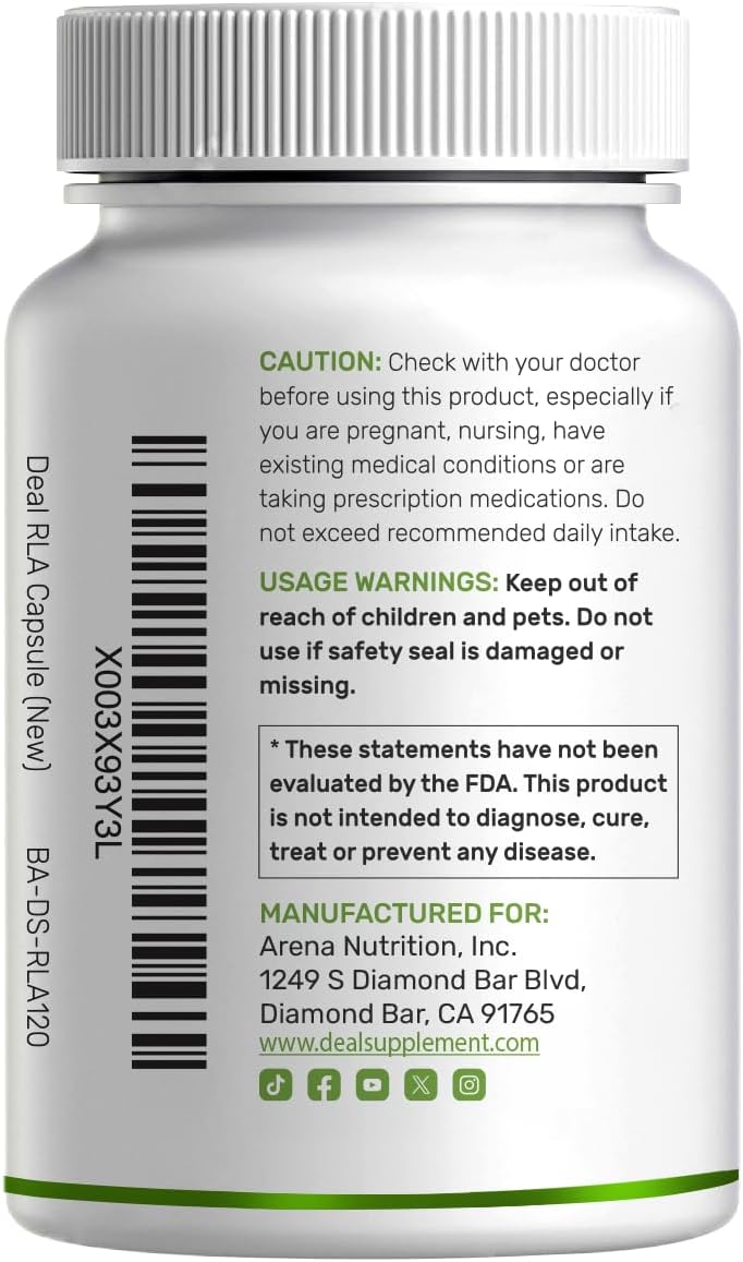 DEAL SUPPLEMENT R Alpha Lipoic Acid 600mg with Benfotiamine 300mg Per Serving, 120 Veggie Capsules – 200mg R-ALA Per Capsule – Antioxidant Supplement for Energy & Nervous System Support