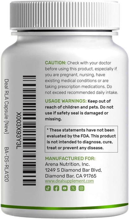 DEAL SUPPLEMENT R Alpha Lipoic Acid 600mg with Benfotiamine 300mg Per Serving, 120 Veggie Capsules – 200mg R-ALA Per Capsule – Antioxidant Supplement for Energy & Nervous System Support