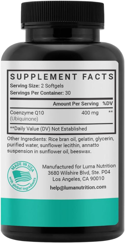Luma Nutrition CoQ10 400mg Softgel Supplement - 60 Liquid Softgels