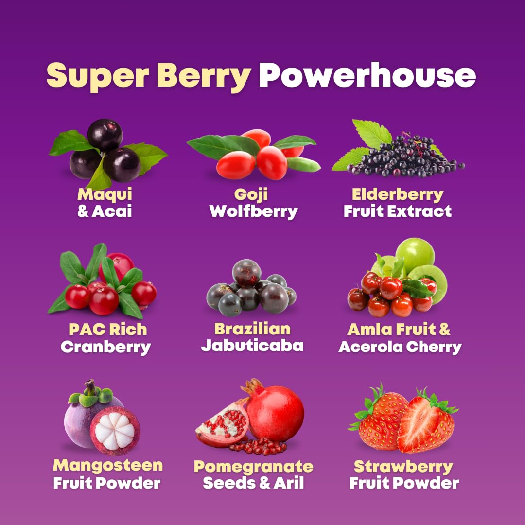 Organic Super Maqui Berry Capsules - Superfood Powder - Elderberry Extract, Cranberry, Pomegranate, Acai - Dry Eye & Tear Support, Gut Health, Skin - 60 Vegan Capsules, Non GMO, Gluten Free Supplement