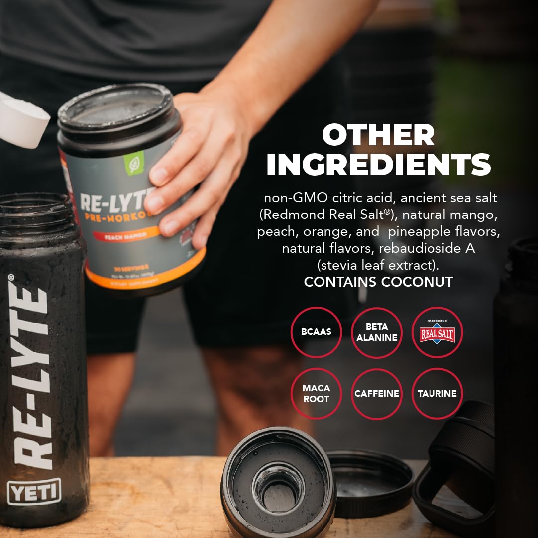 REDMOND Re-Lyte Pre-Workout Drink Mix, Blueberry Lemonade, 15.87oz