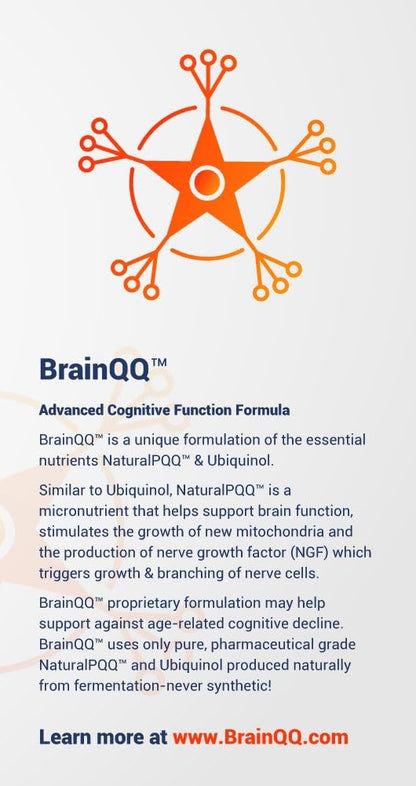 BrainQQ Get Smart! Enhanced HIGH Absorption Nootropic Brain Formula-Concentration, Focus, Clarity & Memory Peak Performance. 100mg of Ubiquinol (QH) Plus Natural PQQ 20mg