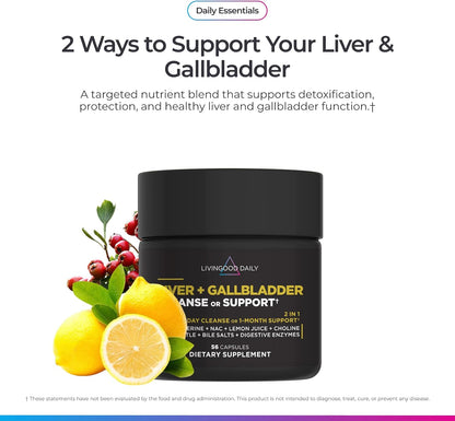 Livingood Daily Liver & Gallbladder Cleanse or Support Supplement with Milk Thistle, Ox Bile, Bile Salts, Digestive Enzymes and Artichoke Leaf Extract, Digestive Health & Liver Support, 56 Capsules