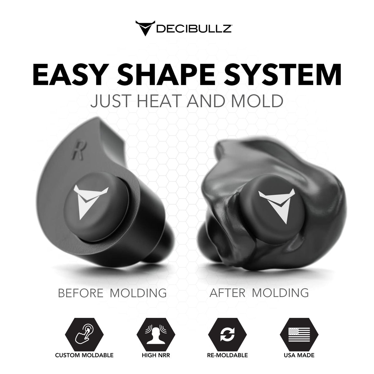 Decibullz - Custom Molded Earplugs, 31dB Highest NRR, Comfortable Hearing Protection