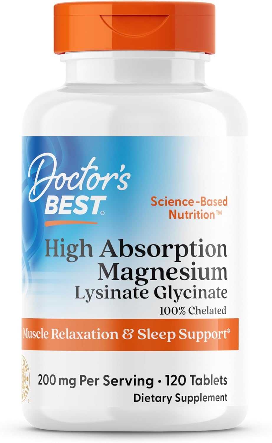 Doctor's Best High Absorption Magnesium Glycinate Lysinate Supplement for Sleep Support - Chelated Magnesium Tablets for Women & Men, 200mg per Serving, Supports Calm & Relaxation, Vegan - 240 Count