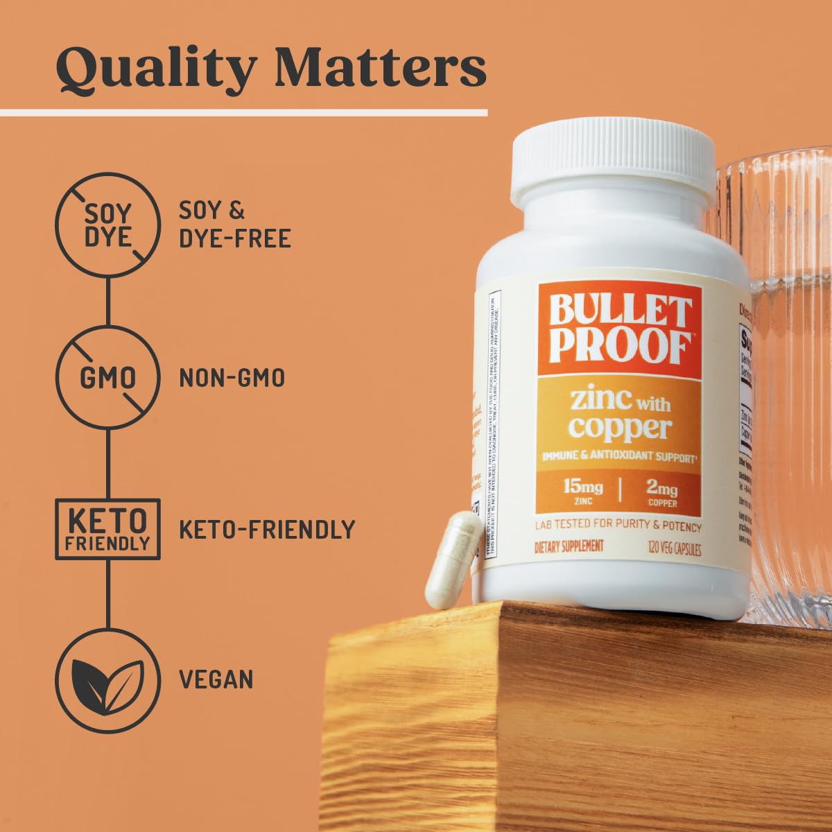 Bulletproof Zinc with Copper Capsules, 60 Count, Minerals and Antioxidant Supplement for Immunity and Mood