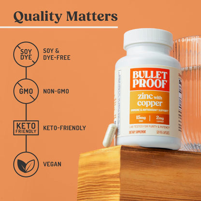 Bulletproof Zinc with Copper Capsules, 60 Count, Minerals and Antioxidant Supplement for Immunity and Mood