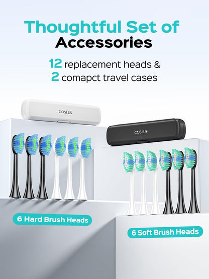 COSLUS C40 Sonic Electric Toothbrush for Adults & Family, Black, 1PC
