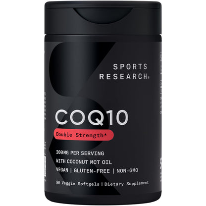 Sports Research CoQ10 (100mg) Enhanced w/Coconut Oil & Bioperine (Black Pepper) for Better Absorption | Vegan Certified, Non-GMO Verified (120 Veggie Softgels)