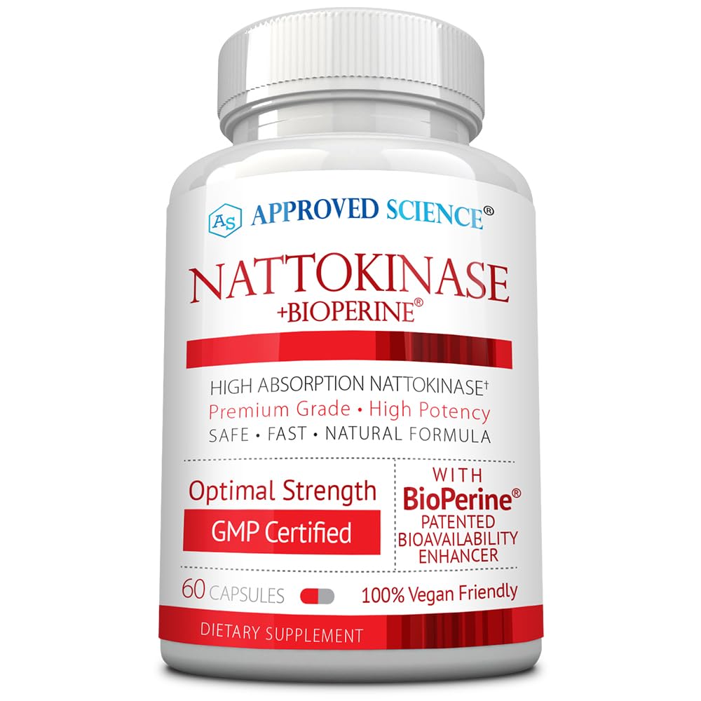 Approved Science Nattokinase - 4,000 FU - 200 mg - Free of Vitamin K2 - Contains BioPerine - One Month Supply - Vegan, Non-GMO - 180 Capsules