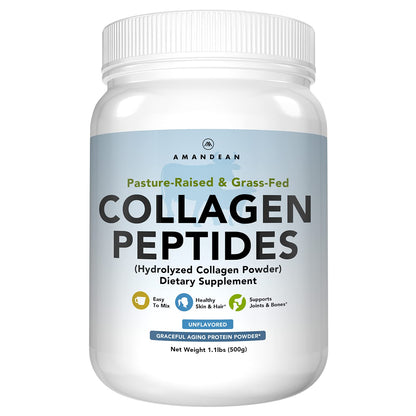 AMANDEAN Collagen Peptides Powder, Grass-Fed, Hydrolyzed, Type 1 & 3, 1kg