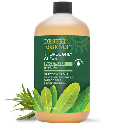 Desert Essence Tea Tree Face Wash 32 fl oz - Facial Cleanser with Natural Tea Tree Oil for Daily Use - Gentle Castile Formula for Sensitive and Oily Skin - Vegan and Cruelty-Free