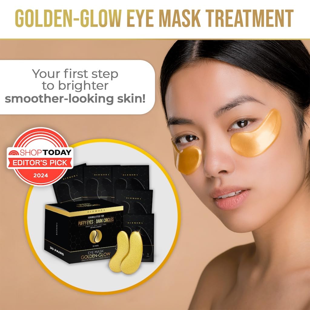 DERMORA Golden Glow Under Eye Patches (30 Pairs Eye Gels) - Rejuvenating Treatment