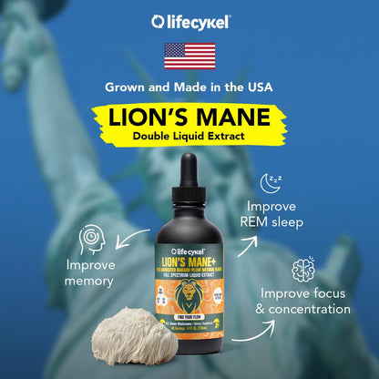 Life Cykel - Lion's Mane Mushroom Extract with Kakadu Plum - Brain Booster Nootropic for Memory, Focus & REM Sleep - Non-GMO, Organic Mushroom Tincture - 4 Fl Oz (60 Servings)
