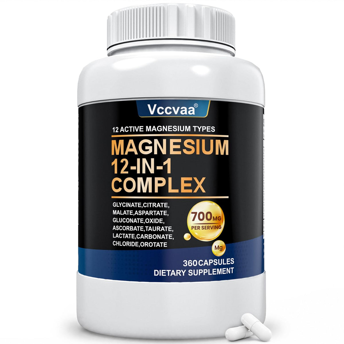 Magnesium Complex 700mg | 12-in-1 High Absorption Supplement | Glycinate, Citrate, Malate, Taurate & More | Sleep Support, Muscle Cramp Relief, Stress, Heart & Nerve Health | 120 Vegan Capsules