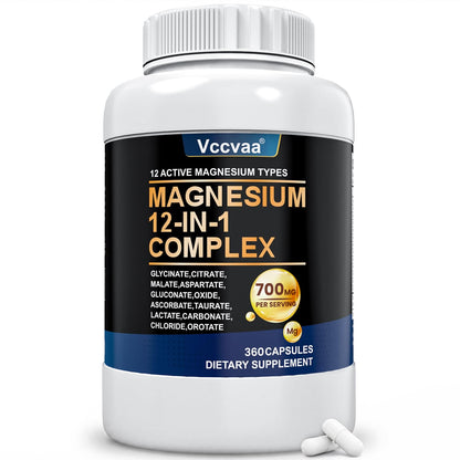 Magnesium Complex 700mg | 12-in-1 High Absorption Supplement | Glycinate, Citrate, Malate, Taurate & More | Sleep Support, Muscle Cramp Relief, Stress, Heart & Nerve Health | 120 Vegan Capsules