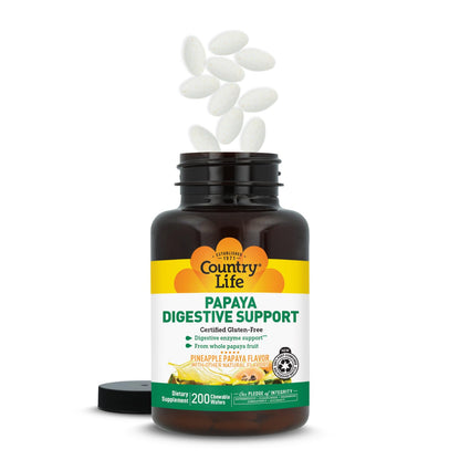 Country Life Papaya Digestive Support, 500 Chewable Wafers | Natural pineapple & papaya Flavor. Assists nutrient absorption, contains papain & protease