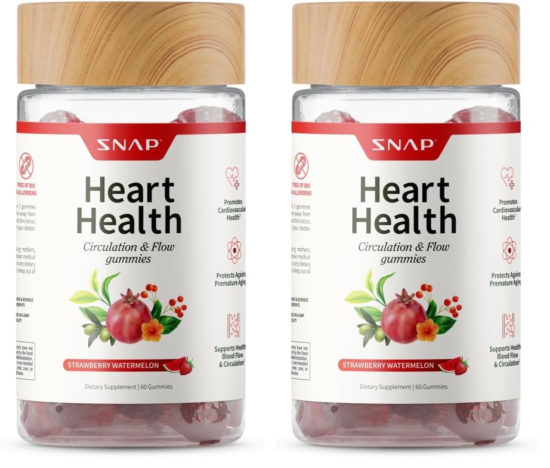 Snap Supplements Heart Health Gummies, CoQ10, Sugar-Free, 60 Vegan Gummies | Blood Circulation Supplements, Heart Health Supplements, Blood Flow Supplement, Gluten-Free, Non-GMO, Grapeseed, Blueberry
