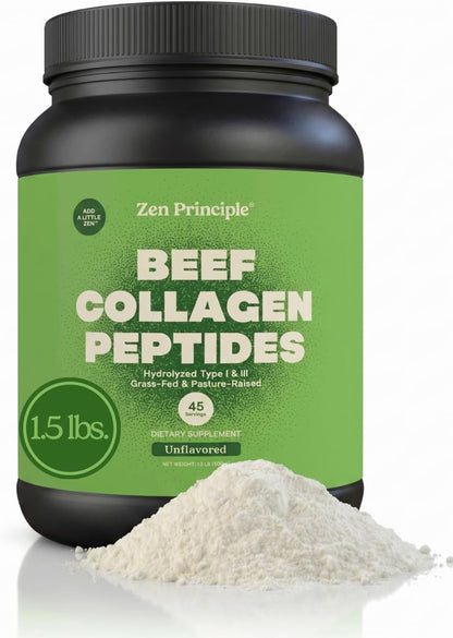 Grass-Fed Agglomerated Hydrolyzed Collagen Peptides 1.5 lb. Anti-Aging Protein for Healthy Hair, Skin & Joints. Paleo Friendly, GMO and Gluten Free, Pasture-Raised Bovine.