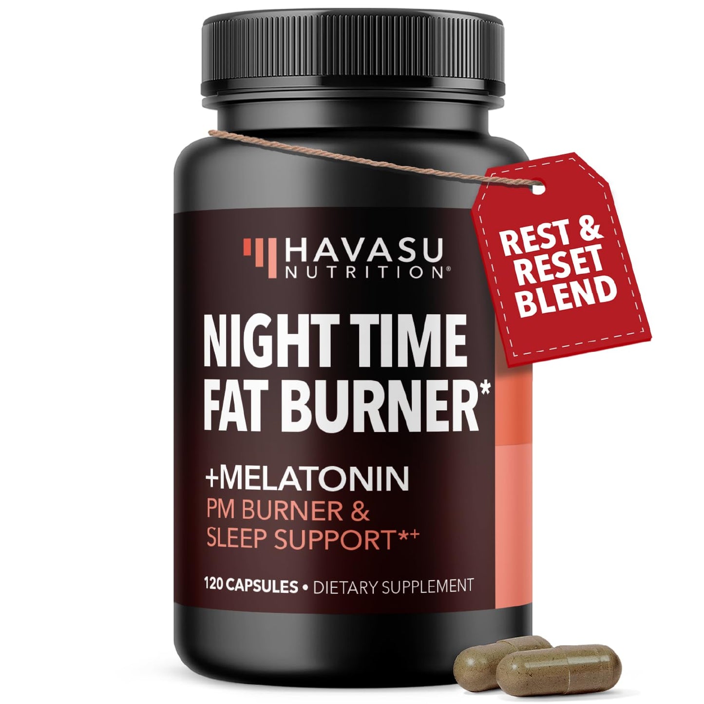 Night Time Fat Burner for Weight Loss Support for Men and Women, 60 Count | Appetite Suppressant and Overnight Metabolism Booster with Melatonin for Sleep Support, Vegan, Gluten Free, 60 Servings