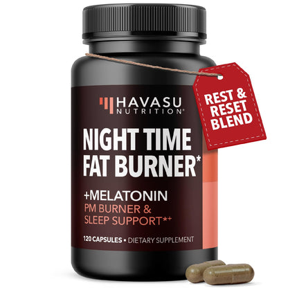 Night Time Fat Burner for Weight Loss Support for Men and Women, 60 Count | Appetite Suppressant and Overnight Metabolism Booster with Melatonin for Sleep Support, Vegan, Gluten Free, 60 Servings