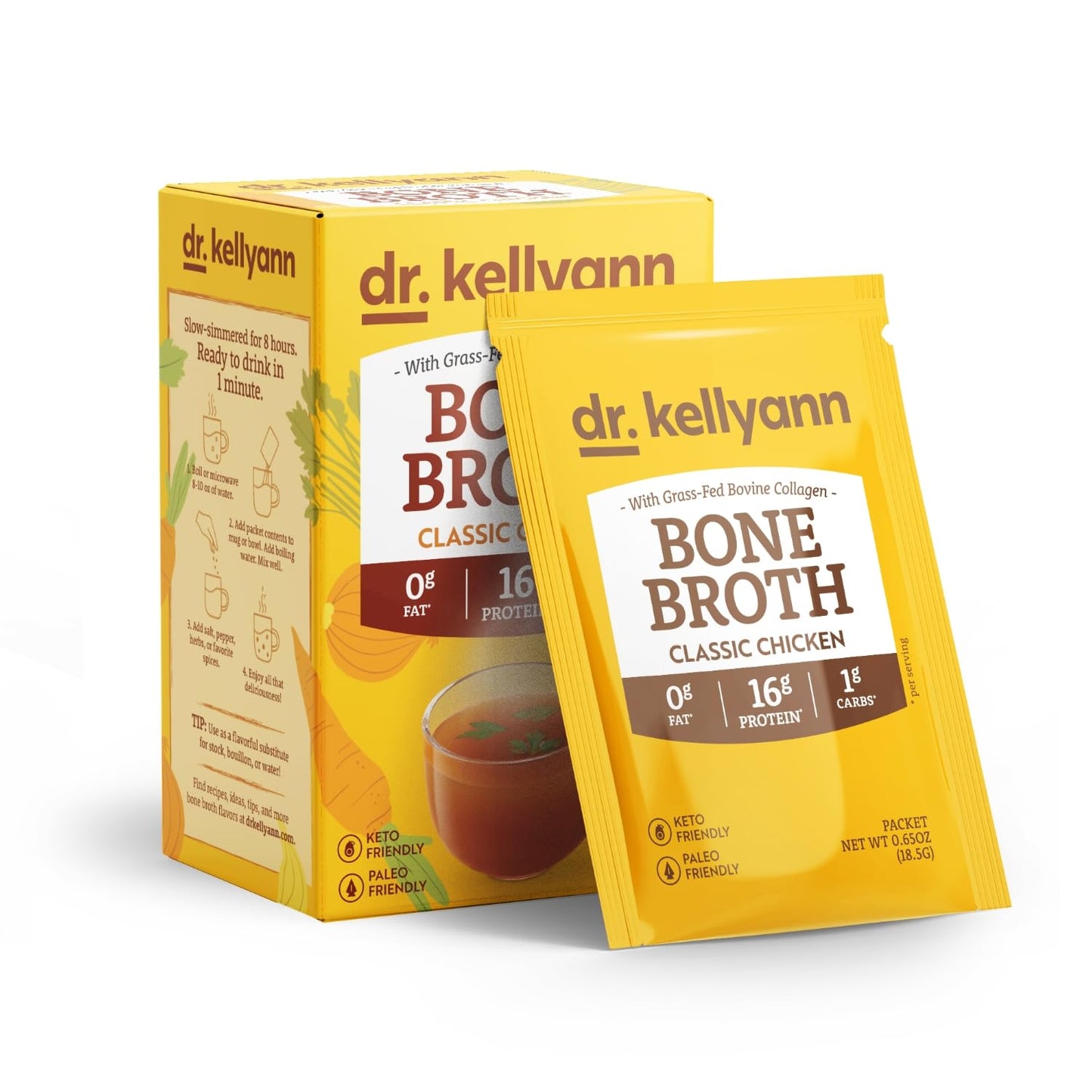 Dr. Kellyann Bone Broth Packets Variety Pack (4 Boxes, 28 Servings) – Grass-Fed Collagen, Keto & Paleo-Friendly