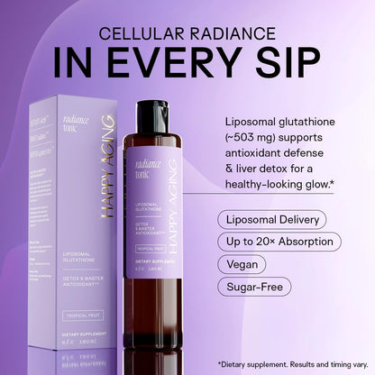 Happy Aging Liposomal Glutathione Liquid for Women | 30 Servings | Supports Liver Detox, Antioxidant Protection & Clear Skin | Liquid Glutathione Supplement for Radiant Skin Glow