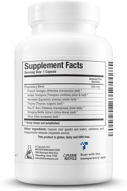 BIOTICS RESEARCH FC Cidal™ Herbal Blend Complete GI Gut Health for Women & Men- 500 mg/Serving - 7 Herbs Proprietary Blend Supplement Supports Healthy GI Function and Microbial Balance 120 Capsules
