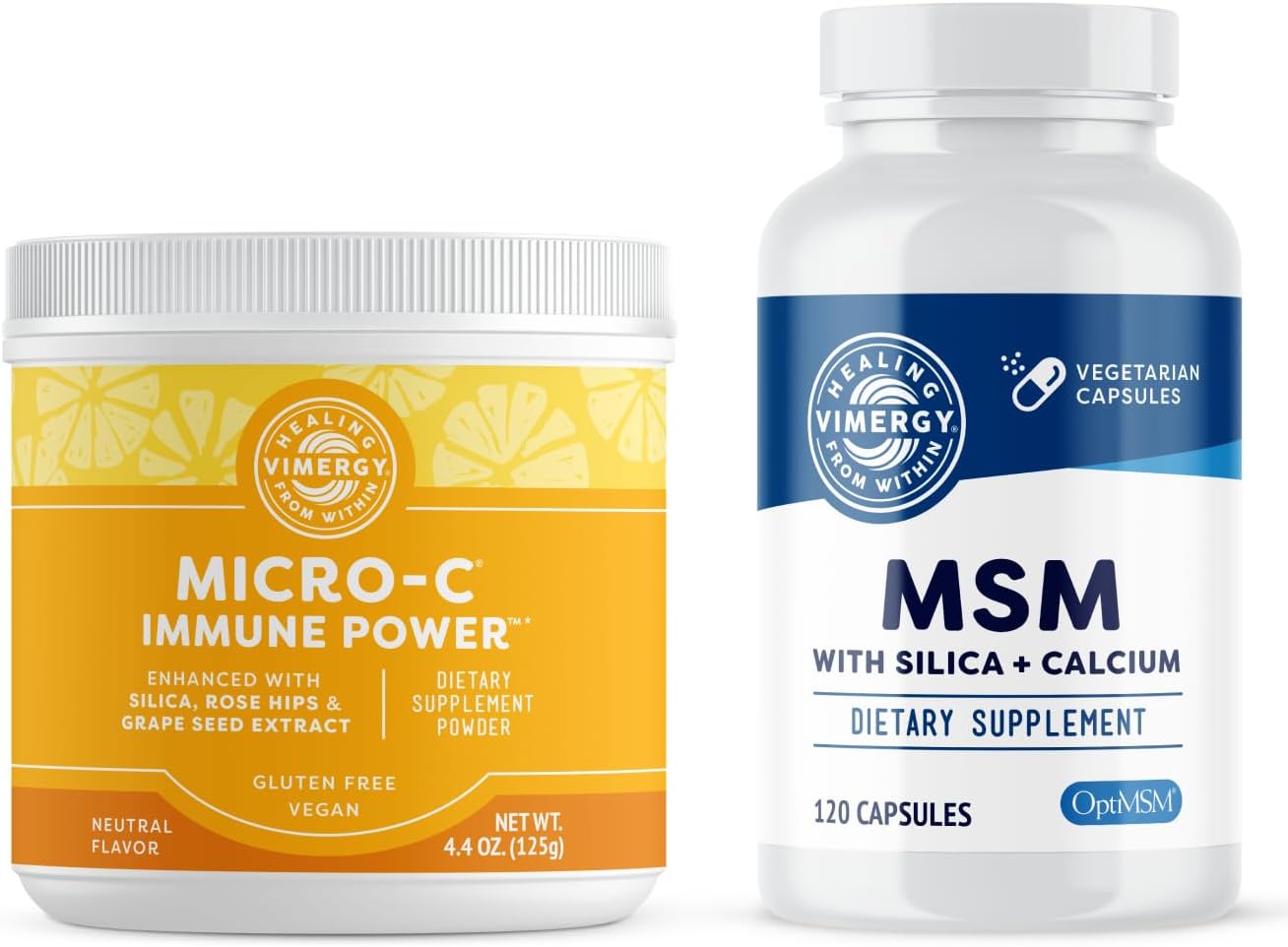 Vimergy Skin Potion Kit – Micro-C Immune Power(TM) (125g) and MSM (120 Capsules) – Skin, Hair & Nail Support + Collagen + Immunity – Vegan, Paleo, Gluten-Free, Kosher – Pure, Potent Daily Supplements