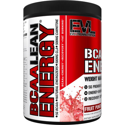 EVL BCAA Lean Energy Powder - Pre Workout Green Tea Fat Burner Support with BCAAs Amino Acids and Clean Energizers - Post Workout Recovery Drink for Lean Muscle Recovery - Cherry Limeade