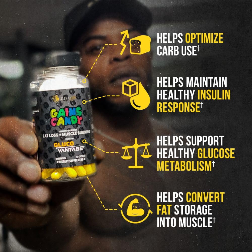 ALPHA LION Gains Candy, Supplement Pills that Support Weight Loss, Appetite Suppressant, Keto-Diet Friendly, Decrease Body Fat, Upgrade Energy & Workout Performance, 60 Capsules (MitoBurn®)