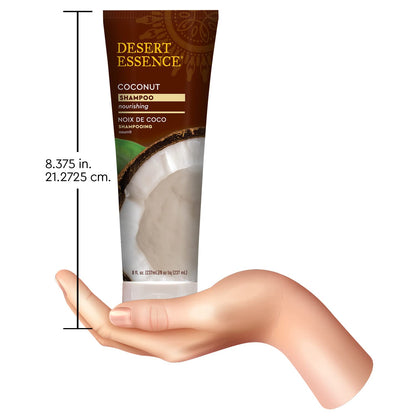Desert Essence Coconut Shampoo, 8 fl oz - Gluten Free, Vegan, Paraben Free - Nourishing for Dry Hair with Coconut Oil, Shea Butter, & Hemp Oil - Mousturizes & Smooths Frizz 8 fl oz.