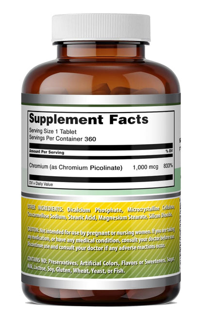 Amazing Formulas Chromium Picolinate 1000 Mcg | Tablets Supplement | Non-GMO | Gluten-Free | Made in USA (120 Count, 1 Pack)