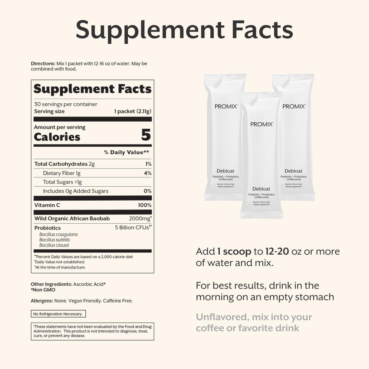 ProMix Nutrition Debloat Prebiotics and Probiotics with Baobab - Rich in Vitamin C, Bloating Relief, Immune Support - Orange - 30 Servings (Pack of 30)
