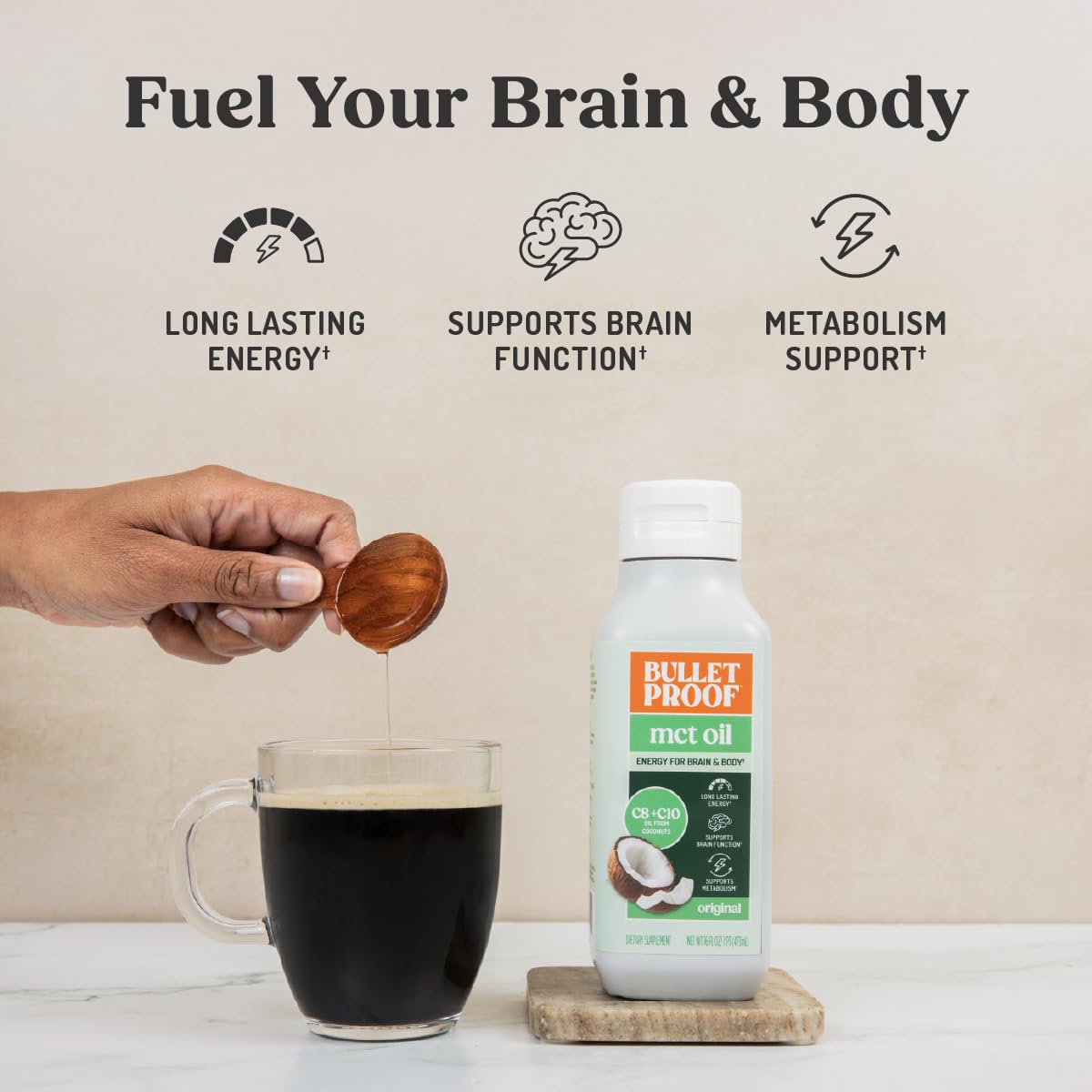 Bulletproof C8 & C10 MCT Oil, 100% Pure Coconut Oil, Triple-Distilled for Sustained Keto Energy, Unflavored, No Additives or Fillers, Non-GMO, 16 oz