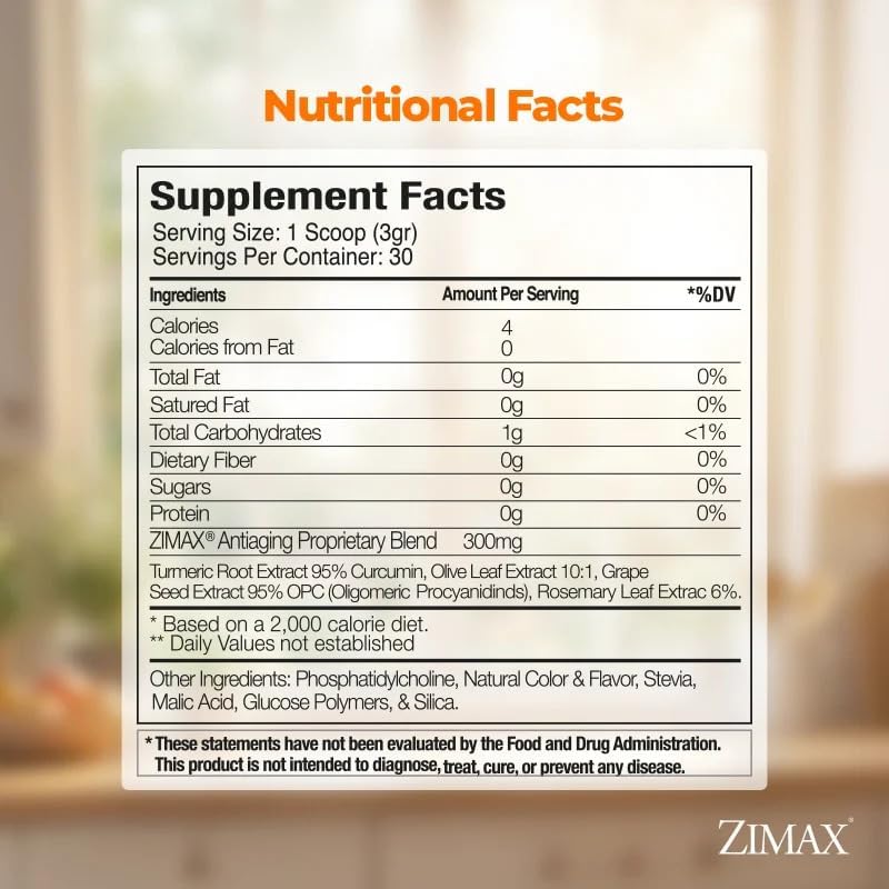 ZIMAX Super ANTIOXIDANT - 100% Natural - High Absorption Curcumin, Rosemary Extract, Grape Seed Extract, Olive Leaf Extract ORAC 3,451,770 (Canister) 90 Grams (1-Pack)