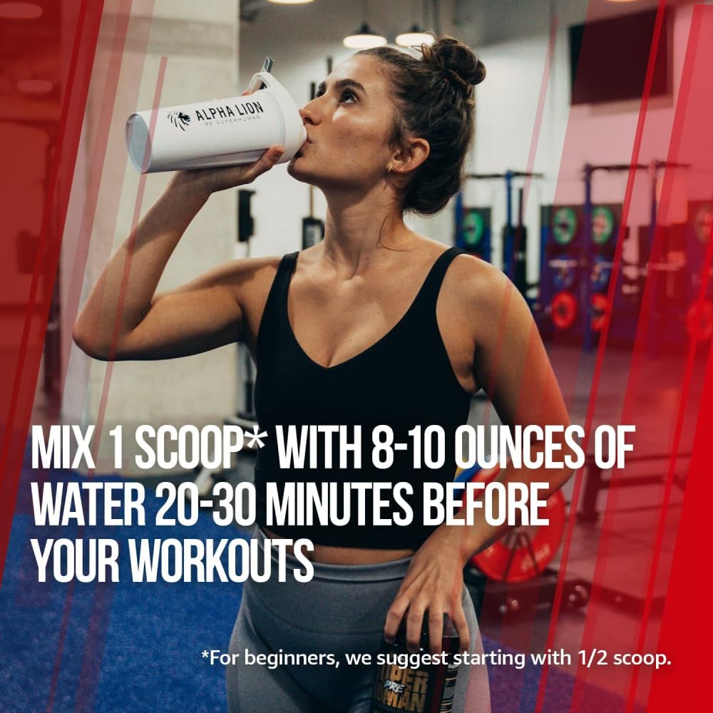 ALPHA LION Superhuman Pre Workout Powder, Beta Alanine, L-Taurine & Tri-Source Caffeine for Sustained Energy & Focus, Nitric Oxide & Citrulline for Pump (21 Servings, Sour Gummy Bear Flavor)