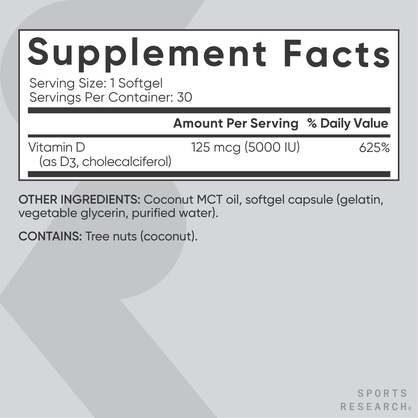 Sports Research Vitamin D3 5000 IU with Coconut MCT Oil - High Potency Vitamin D Supplement for Immune & Bone Support - Non-GMO Verified, Gluten & Soy Free – 125mcg, 360 Liquid Softgels
