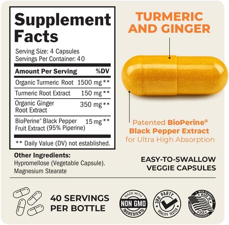 Turmeric and Ginger Supplement with BioPerine, 160 Capsules