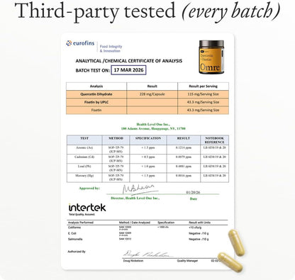 OMRE Quercetin and Fisetin Supplements - Third-Party Tested Senolytic Supplements for Aging Support - 500mg Quercetin Phytosome and 100mg Fisetin - Highly Bioavailable Forms