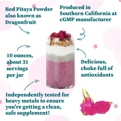Pink Pitaya Powder, 8 Ounces, Non GMO, Gluten Free, Vegan, Packaged Locally in California