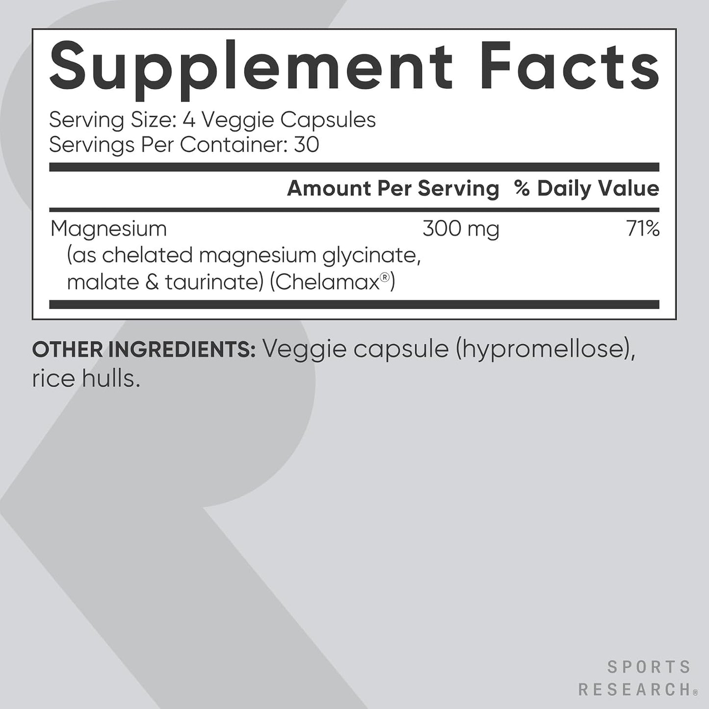 Sports Research® Chelated Triple Magnesium Complex with Glycinate, Taurinate & Malate (Chelamax®) for Enhanced Bioavailability* - 300 mg per Serving, Non-GMO, Certified Vegan, 120 Veggie Capsules