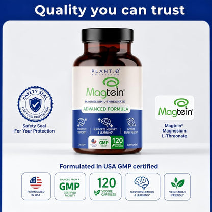 Magnesium L-Threonate Capsules – Brain & Sleep Support – 144mg Elemental Magnesium per Serving – High Absorption Cognitive & Memory Support – 120 Capsules