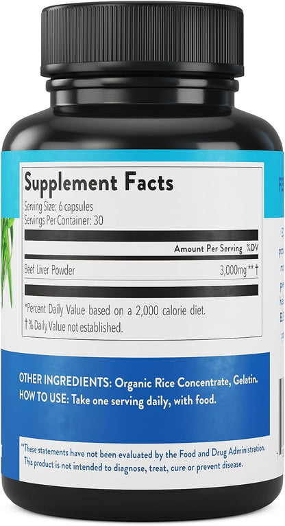 Equip Foods Grass-Fed Beef Liver | Natural Desiccated Beef Liver Supplement | Support Heart Health, Brain Function, Digestion, Metabolism, Immunity, Detoxification | 180 Capsules, 30 Servings