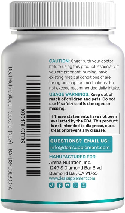 Multi Collagen Pills for Women & Men with Vitamin C, E & Biotin, 300 Capsules – Type I, II, III, V, X Hydrolyzed Collagen Peptides – 11 in 1 Formula with Saw Palmetto, Bamboo Silica, & Hyaluronic Acid
